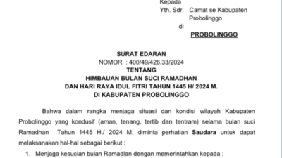 Surat Edaran Bupati Probolinggo Menyambut Bulan Suci Ramadhan 1445 H